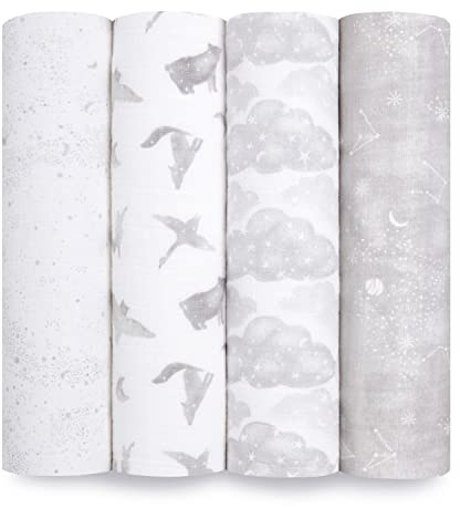 aden + anais™ große Bio-Baumwoll-Musselin-Pucktücher map The Stars in 4er-Packung