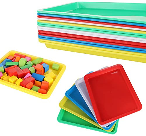 GOYADA 15pcs Plateau en Plastique Artisanat, 34 x 25 x 2.6 cm Plateau Plastique Multicolore, Plateau d'activité, Plateau en Plastique Rectangulaire pour Artisanat, École, Maison(5 Couleurs)