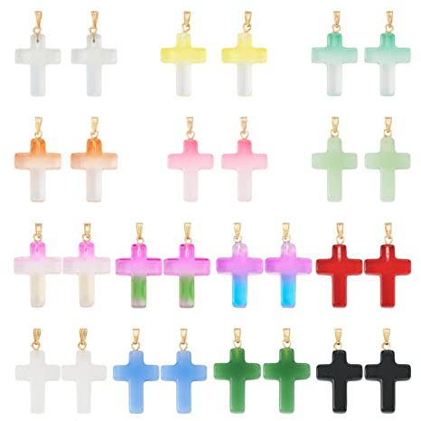 FASHEWELRY Dijes religiosos de cruz de cristal con forma de crucifijo de Jesús para collares, pulseras, aretes, joyería, Vidrio, 14 estilos