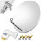 80cm Spiegel Schüssel Stahl + Logisat Quad LNB | 4 Teilnehmer SAT Anlage HD Digital Set hellgrau | DVB-S/S2 Full HDTV 3D 4K Ultra HD UHD Empfang