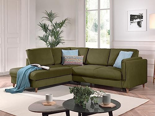 Lisa Design Brooke – Ecksofa rechts Links – mit Schlaffunktion – 5-Sitzer – aus Samt Olivgrün