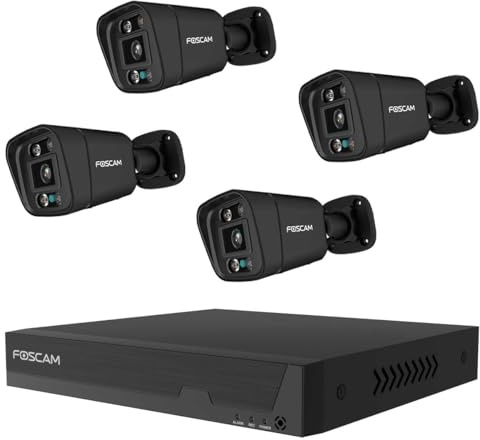 Foscam FNA108E-B4-2T - Kit di sorveglianza PoE a 8 canali 4K 8MP con 4 telecamere di sorveglianza, sistema di videosorveglianza plug and play (nero)