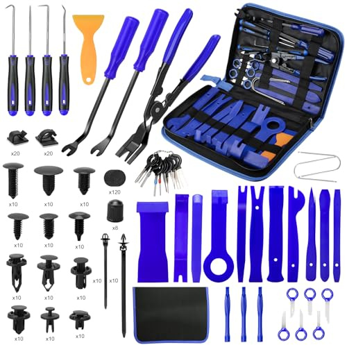 350-teiliges Demontage Werkzeug Auto, Hebelwerkzeug Kunststoffkeile Entriegelungswerkzeug Spezialwerkzeug KFZ Zierleistenkeile Innen Verkleidung Werkzeug für Ausbau Autotür Radio Türverkleidung (Blau)