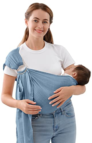 vrbabies Écharpe de transport pour bébé, porte-bébé nouveau-né à tout-petit, léger et respirant pour l'été, la natation, la piscine, la plage, poitrine avant bleue (25,4 à 13,6 kg)