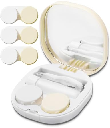Vastsoon Contact Lens Case, Portable Contact Case with Contact Lens Applicator Tool and 3pcs Extra Solution Soaking Cases for Daily Vision Care and Outdoor Use, Travel Size (Beige)