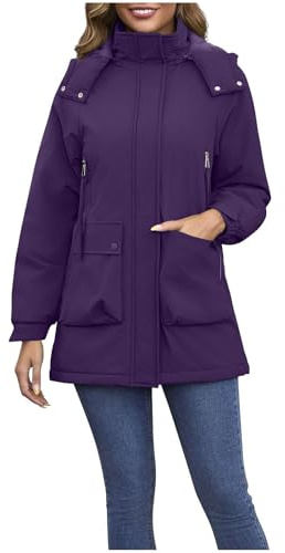 AEGJEGVD Manteau Imperméable Femme Veste Parka Imperméable avec Capuche Hiver Chaud Coupe-Vent avec Poches et Doublure ZippéE Parka Manteau Coupe-Vent Polaire ImperméAbles Femmes Veste de Pluie