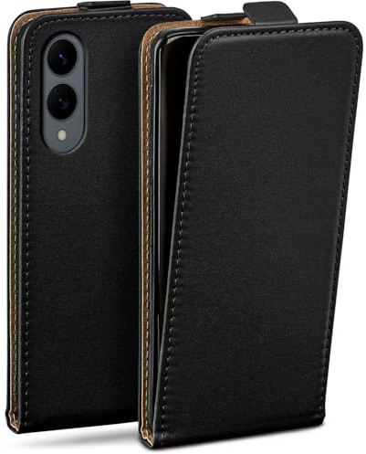 moex Flip Case für Samsung Galaxy S25 Edge Hülle klappbar mit 360 Grad Schutz, Handyhülle mit Displayschutz, PU Leder Handytasche Lederhülle, Flip Case Cover Klapphülle, Schwarz