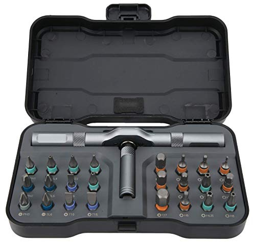 CM-UHNM Jeu Tournevis Cliquet 24 en 1,Kit Tournevis Précision Magnétiques Avec Poignée à Cliquet T Amovible, Avec Étui Rangement Outil Réparation Portable Pour Meubles,Vélo