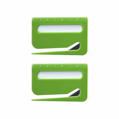 Paquete de 2 abrecartas, cortador de sobres portátil 3 en 1 con lupa y regla, mini cortadora de papel de plástico para oficina, hogar, escuela (verde)