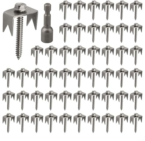 Clavos de valla de acero inoxidable, 50 grapas de alambre en forma de U para un cierre seguro de madera, no requiere perforación previa para uso en jardín o granja