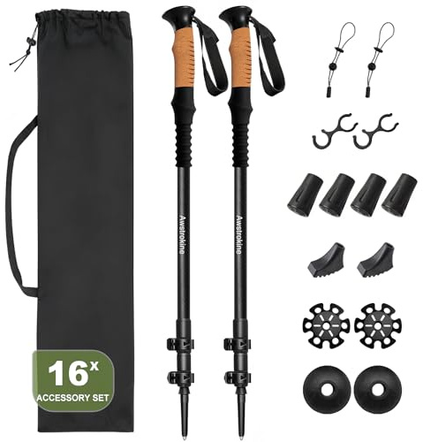 3K Carbonfaser Teleskop-Wanderstöcke, Trekkingstöcke mit Korkgriffen und Schnellverschluss, inkl. All-Terrain-Zubehör, 2er Set, auch für Nordic Walking geeignet
