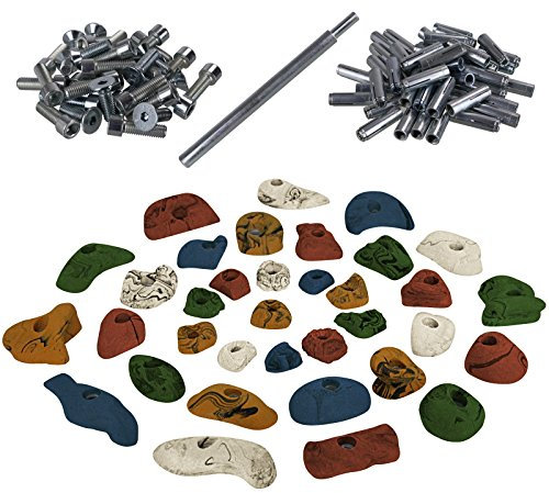 ALPIDEX 35 Klettergriffe | Starterset | Inklusive Schrauben, Einschlagdübel | Schlaganker für Betonwände | Komplettset