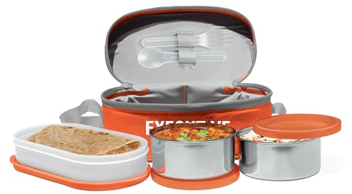 Milton Lunch Box for Adult with Bag, Fork and Spoon, Stainless Steel Food Containers with Lids, Bento Box for Kids, Leak Proof Tiffin for Salad, Food Storage, Orange