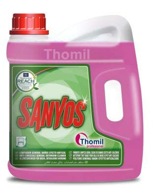 Thomil SANYOS Limpiador General BAÑOS Efecto ANTICAL Limpiador ácido de baños de acción higienizante.Garrafa 4lt