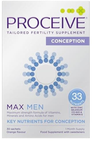 Proceive® MAX Men- Fertility Supplement for Conception - Vitamins & Minerals for Men Trying to Conceive - Selenium, Zinc, Co Q10, Vitamin D - 30 Sachets (1 Month Supply) - Vegan