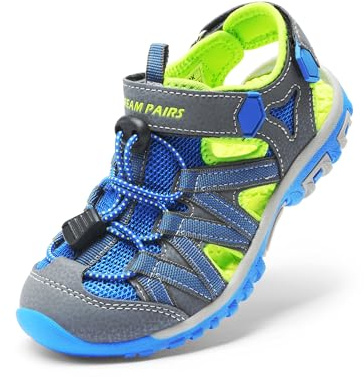 DREAM PAIRS unisex sommar vatten atletiska sandaler, Grått/blått, 6 Big Kid