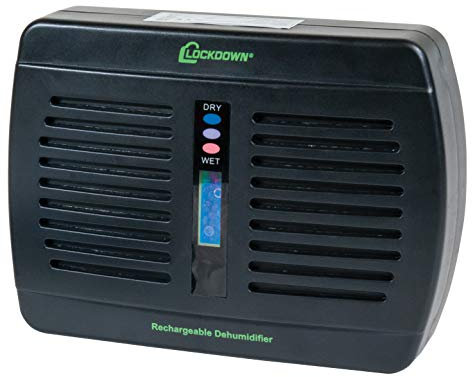 Lockdown Rechargeable/Renewable Dehumidifier with Compact, Cordless, Non-Toxic Design and Battery Level Indicator for Humidity Control in Gun Safe