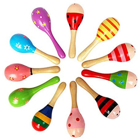 JBBERTH Mini Wooden Ball Maracas 10 pcs, Wooden Maracas Kids Handmade Wooden Rattles, Baby Music Rattles Shaker, Random Color Pattern