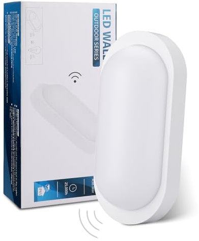 Oraymin LED Wandleuchte Kellerlampe mit Bewegungsmelder Innen, 12W IP65 LED Wandlampe 1080LM, Feuchtraumleuchte Oval für Diele Garage Flur Balkon Treppe Carport Keller, 4000K, Weiß