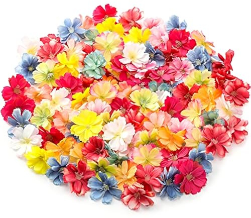 WILLBOND 100 Pieces Faux Flower Heads for Crafts Artificial Silk Plum Blossom Heads for Graduation Cap Home Room Wedding Party Marriage Car Shoes Hats, 1.8 Inch (Mixed Colors)