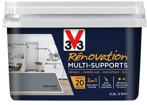 V33 Peinture rénovation multi-supports, Gris galet satin 0,5L