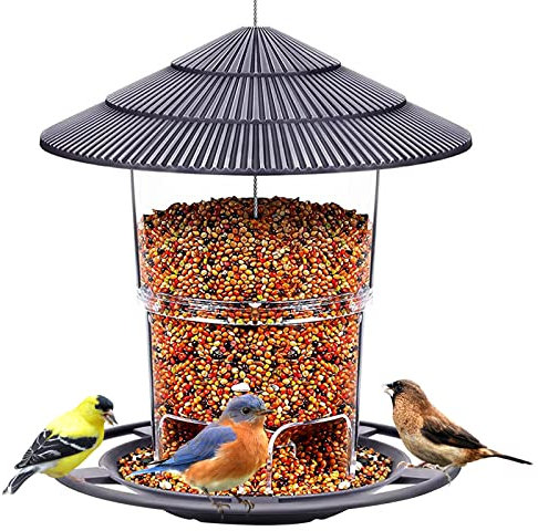 E-Know Bird Feeders for Outside, Bird feeder, Wild Bird seed for Outside Feeders, Squirrel Proof Birds Feeder, Garden Decoration Black