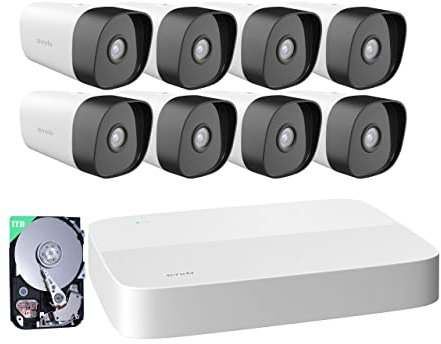 Tenda Kit Caméra de Surveillance Extérieure 4MP, 8X Caméra PoE + 1TB HDD + 4K 8CH NVR (qu'à 10 TB), Détection de Perosnne, Kit Vidéo Surveillance avec 50 Mètres Vision, Accès à Distance, K8P-4TR-1T