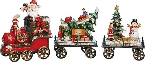 TenWaterloo Weihnachtszug 3er Set aus Metall und Harz mit glitzernden Akzenten, nostalgischer Weihnachtszug, 36,8 x 16,5 cm