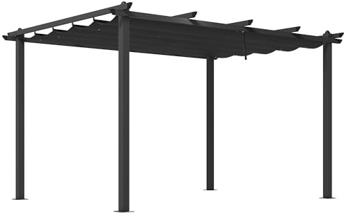 Outsunny Gazebo per Giardino 4x3 m con 8 Fori di Drenaggio, Picchetti e Viti, Pergola in Metallo, Alluminio e Poliestere, Grigio Scuro