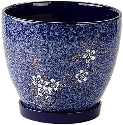 asdchZen Pot De Plante De Simplicité À Motif De Prunier Chinois, Pot De Fleur en Céramique Émaillée Bleue, pour Intérieur Et Extérieur, Rebord De Fenêtre, Plantes Succulentes, Décoration De La Maison