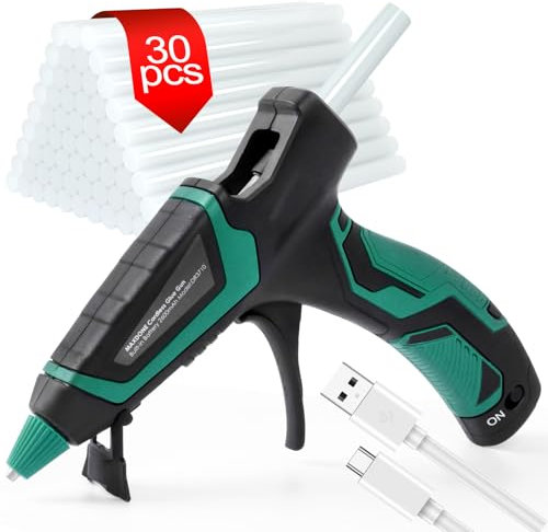 Pistola Silicona Caliente Inalambrica con 30 PCS Barras Silicona Caliente, Pistola de Silicona Caliente Bateria 2600mah, USB Cable Tipo C, para Diy, Reparaciones, Decoraciones