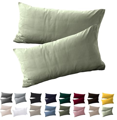 Soifox Set di 2 federe per cuscino 40 x 80 - Fodera per cuscino 40x80 Verde salvia 100% Microfibra non necessita di stiro e antirughe con chiusura lampo