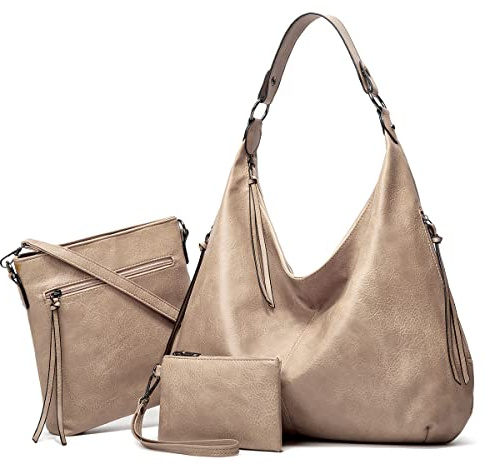 Pahajim Bolsos de Mujer Bandolera Mujer Bolso Hobo PU Piel Bolso Grande Tote de Hombro Conjunto de Bolso y Cartera 3pcs para Shopper,Trabajo(Beige)