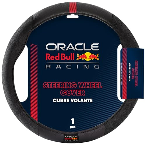 Red Bull Racing Steering Wheel Cover – Universal Fit, Perforated Leather with Cloth Grips, Sporty Design, Protects & Enhances Your Vehicle’s Style (RBSWC001BR)