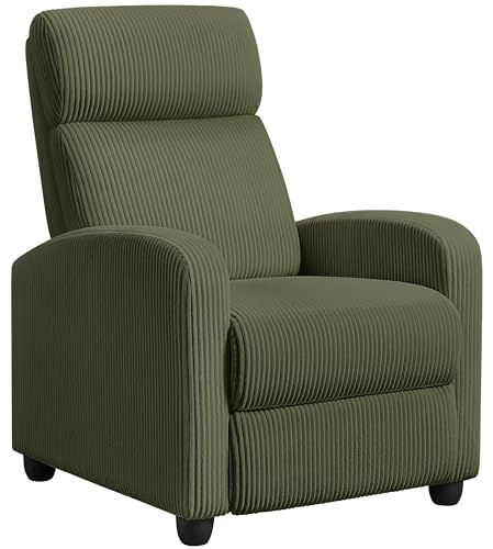 Yaheetech Recliner Armchair Single Padded Seat Corduroy Fabric Sofa Lounge Home Living Room Theater Adjustable Leg Rest and Reclining Functions Dark Green