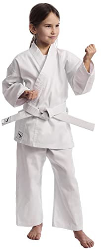 IPPONGEAR Club 2 Karate Gi Set Einsteiger Karateanzug Kinder Anzug inkl weißem Gürtel (Größe 140, Schnürbund, 220gr/m² (8 oz) Stoffdichte) weiß