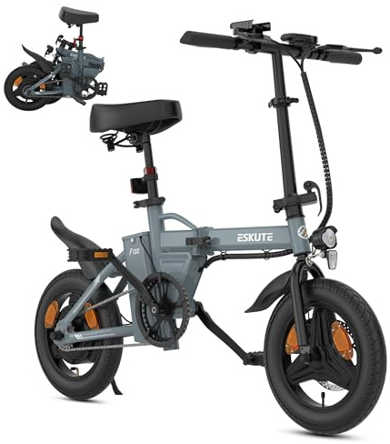 ESKUTE F100 Bici Elettrica Per Adulti, 14 Pieghevole Bicicletta Elettrica, Batteria 36V 9Ah, 25 km/h & Autonomia 25-50 km, Display LCD, Supporto USB, Sella Ergonomica, Ebike per Pendolari Urbani