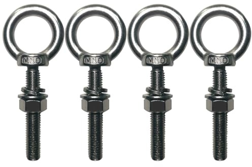 PONEZG 4 Pièces Boulon À Anneau M10 x 60mm, Anneau Inox Boulon avec Rondelle et Écrou, Anneau de Levage M10, Vises annulaires Boulons oculaires pour fixation et suspension