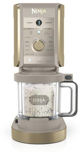 Ninja CREAMi Deluxe - Máquina para hacer helados y postres congelados con 3 recipientes, 10 funciones, hace helados y más, opción de sabor 2 en 1, oro piedra, NC501UKSTGD