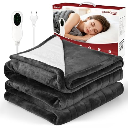 Manta Electrica 180 x 130 cm - 10 Niveles de Calor, Apagado Automático 8 Horas, Protección Sobrecalentamiento, Lavable a Máquina, Ideal para Cama, Sofá, Oficina, Regalos Originales para Mujer