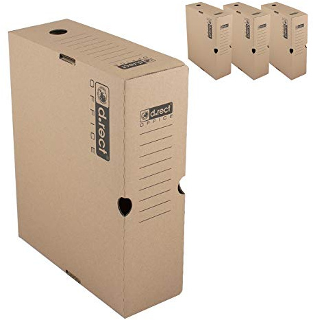 D.RECT KEEP.IT Caja de Archivo A4 Set de 4 – Archivadores 100 mm – Cartón Ondulado Libre de Ácido – Estables, Etiquetables y FSC para Organizar Documentos