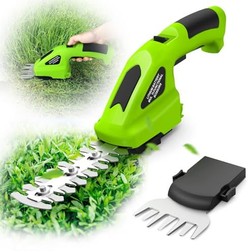 Cordless Hedge Trimmer 2000mAh, 7.2V Handheld Hedge Clippers Electric Shrubbery Trimmer, 2 in-1 Grass Clippers Trimmer Grass Cutter, Rechargeable Battery and Charger for Garden, Lawn