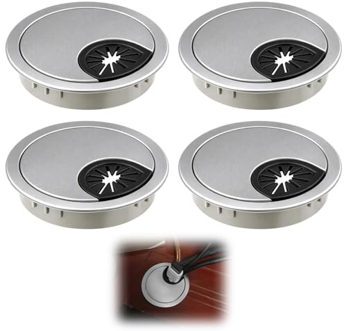 4 Pack 60mm Desk Grommet Kit, Computer Grommets Cable Hole Cover for Desktop Wire Organizers Table Cord Round Table Cable Hole Suitable for Home and Office 2.3 Inch Brushed Silver