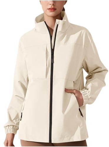 Wyongtao Veste De Pluie Imperméable Pour Femmes,Manteau Avec Capuche Col Montant Léger Coupe-Vent Trench Coat Élégant Veste Femme Mi Saison Blouson Impermeable Pour Sport Randonnée Voyages