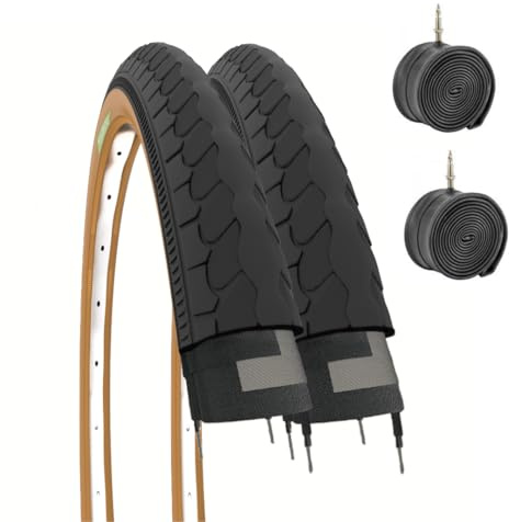 EBA26PXE 2 Pneus 26 X 1 3/8 (37-590) + Chambres Pneus Noir pour Vélo City Bike Route Adulte Vintage