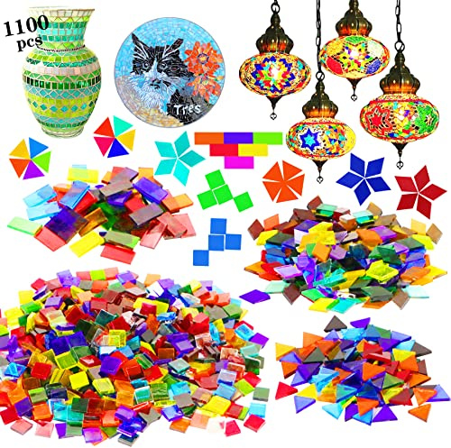 Csdtylh 1100 Pcs Mosaic Tiles, Glass Mosaic Tiles for Crafts Bulk, Stained Mosaic Glass Pieces, Mosaic Supplies for Home Decoration, Art Crafts, DIY Projects, Transparent (Mixed Shape)