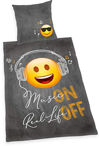 Herding EMOT!X Bettwäsche-Set, Wendemotiv, Bettbezug 140 x 200cm, Kopfkissenbezug 70 x 90cm, Baumwolle/Renforcé, Grau