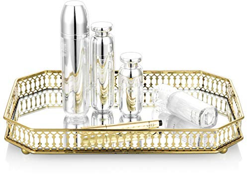 NUPTIO Metall Verspiegelt Verzierten Dekorativen Tablett, Kerzenhalter, 35.5cm Länge Snake Cupcake Tablett, Tischablage, Obstschalen, Kosmetik Schmuck Organizer, Multifunktionsschale, Gold, Rechteck