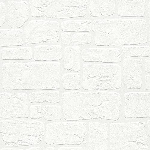 Papier peint brique pierre imitation Tapisserie 204042 20404-2 A.S. Création Dekora Natur 6 | Blanc | Rouleau (10,05 x 0,53 m) = 5,33 m²