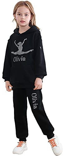 Varsany Girls Gymnastics Black Tracksuit Hoodie and Joggers Set with Elasticated Cuffs, Double Fabric and Hood (7-8 Years, Black)